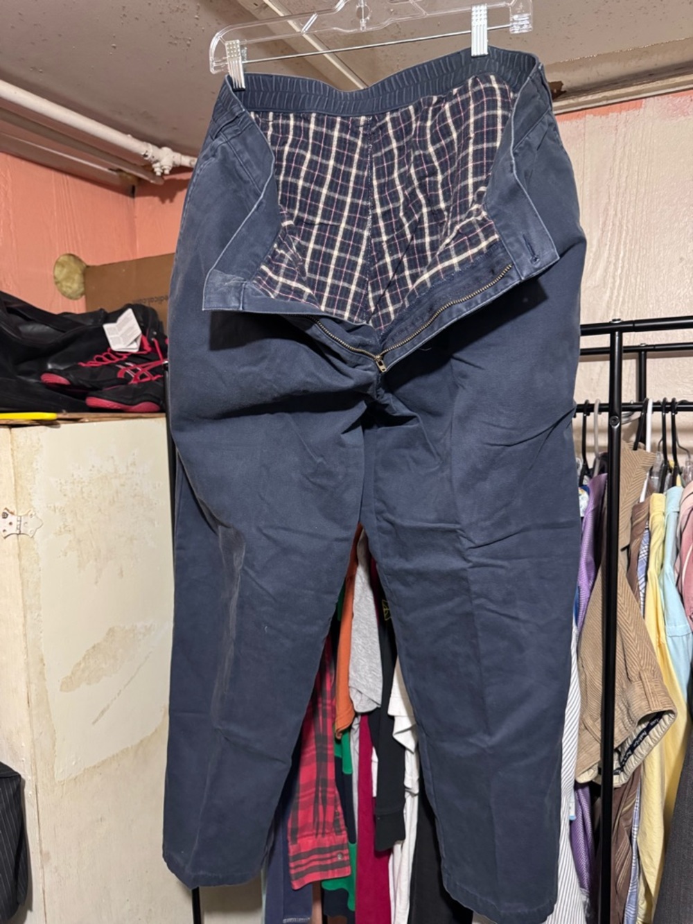 LL Bean Flannel Lined Chino Pants Mens 38x29 Comfort Waist Blue Cotton